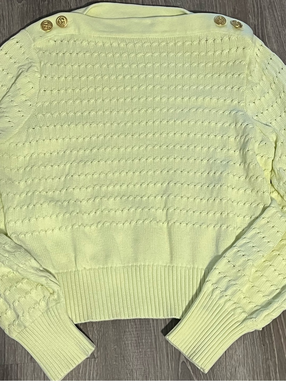 Button-Shoulder Lightweight Crewneck Sweater in Pale Yellow